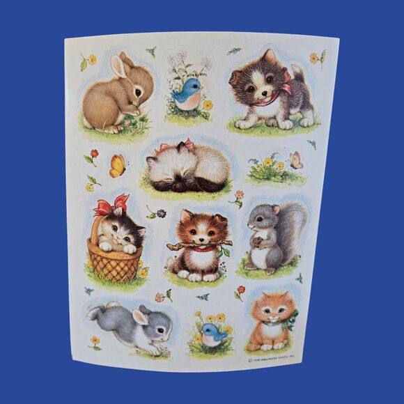 1990 Hallmark Stickers Adorable Critters Bunnies Birds Squirrel Kittens Puppies - Picture 2 of 5